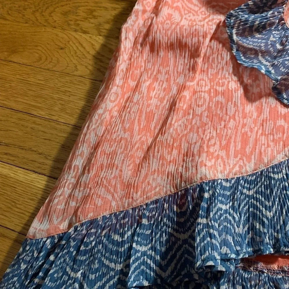 Free People Chiffon Ruffle Skirt Orange and Blue Size 2 - Picture 3 of 7